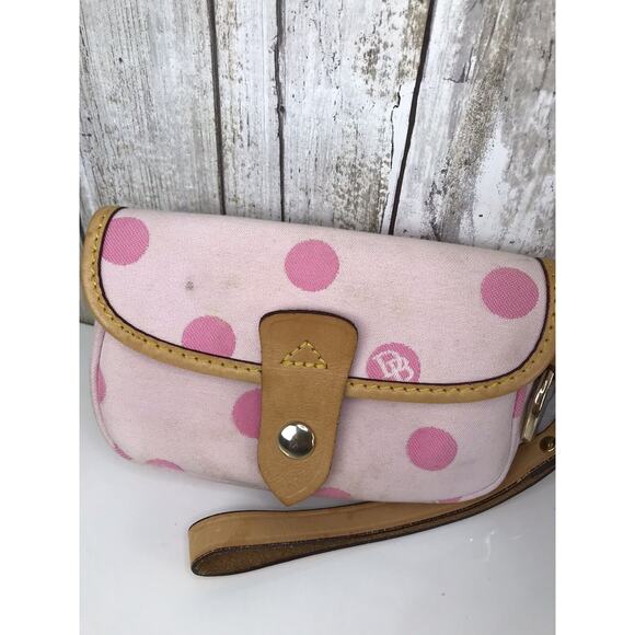 Y2K Gen Z Dooney & Bourke Mini Pink Polka Dot Canvas Wristlet Pouch Clutch VTG - Picture 3 of 9